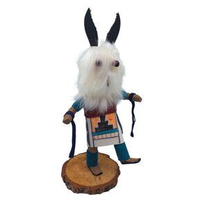 Kachina Handmade Doll Signed 8 Inch Wolf AM Native American Indian Art Wood Fur